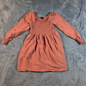 Art Class Girls Size 6 6X Coral Swiss Dot Smocked Long Sleeve Dress